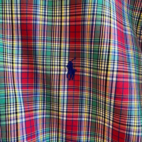 Ralph Lauren Men's Classic Fit Red And Green Plaid Button Down Shirt Size 16/L - Picture 5 of 10
